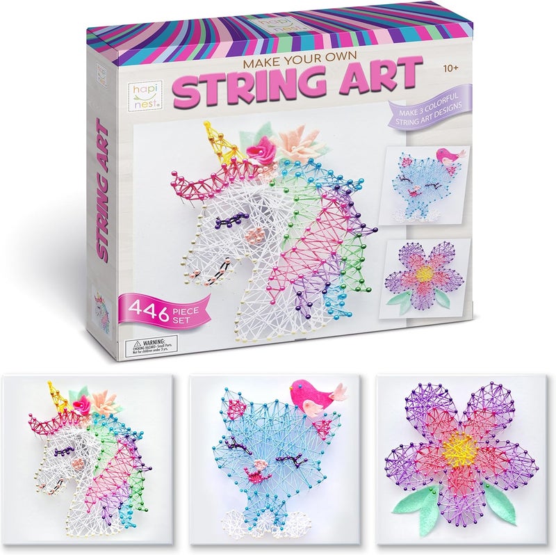 Hapinest String Art Craft Kit for Kids Ages 10-12 and Up, 3D String Art Kit Crafts for Teens, Birthday Gifts for Tween Girls Ages 10 11 12 Years Old and Up, Makes 3 Designs - Unicorn, Cat, and Flower - Image 1